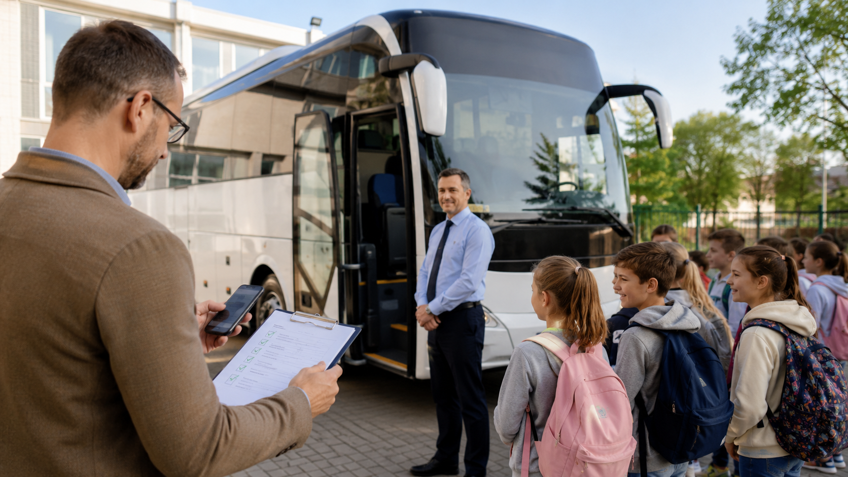 Bezpieczny autobus na wycieczkę szkolną